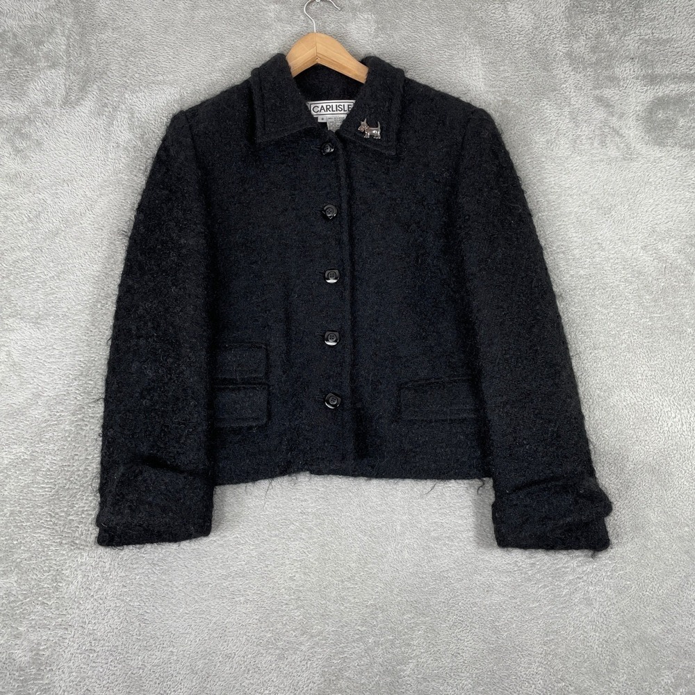 Carlisle Mohair Angora Jacket Womens Medium Black Textured Button Up Cardigan